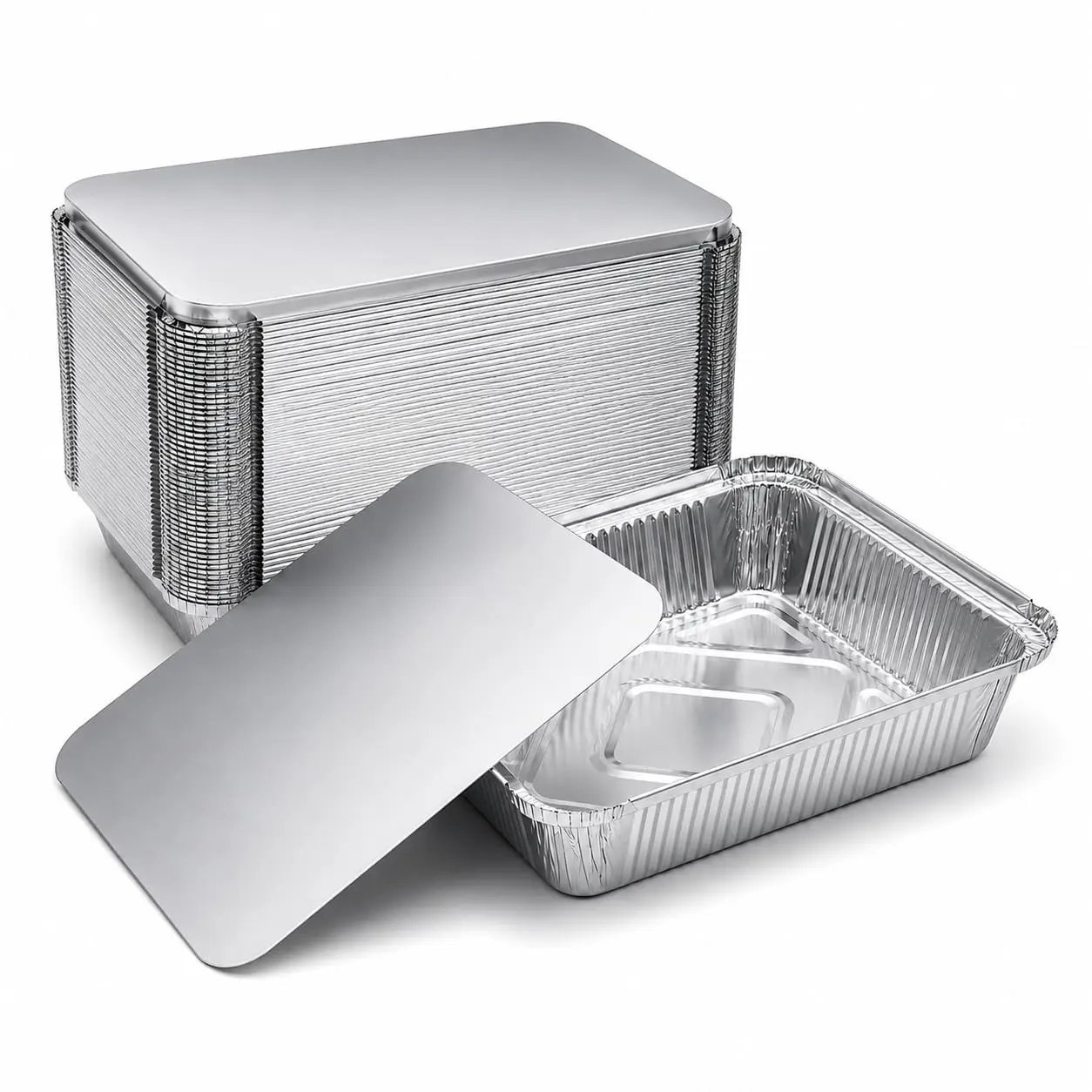 Aluminum Pans with Cardboard Lids, 50 Pack, 2.25 LB Capacity (1100ml), 8.5 x 6.3 x 2 Inch Heavy Duty Foil Food Containers for Meal Prep, Baking, Freezer, Takeout & Food Storage | Aluminum Foil Food Container