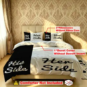 The 3-piece "His Side" and "Her Side" bedding set includes one duvet cover and two pillowcases, without fillings. It's soft and comfortable, suitable for single beds and double beds, and ideal for use in bedrooms, dormitories, and hotels.