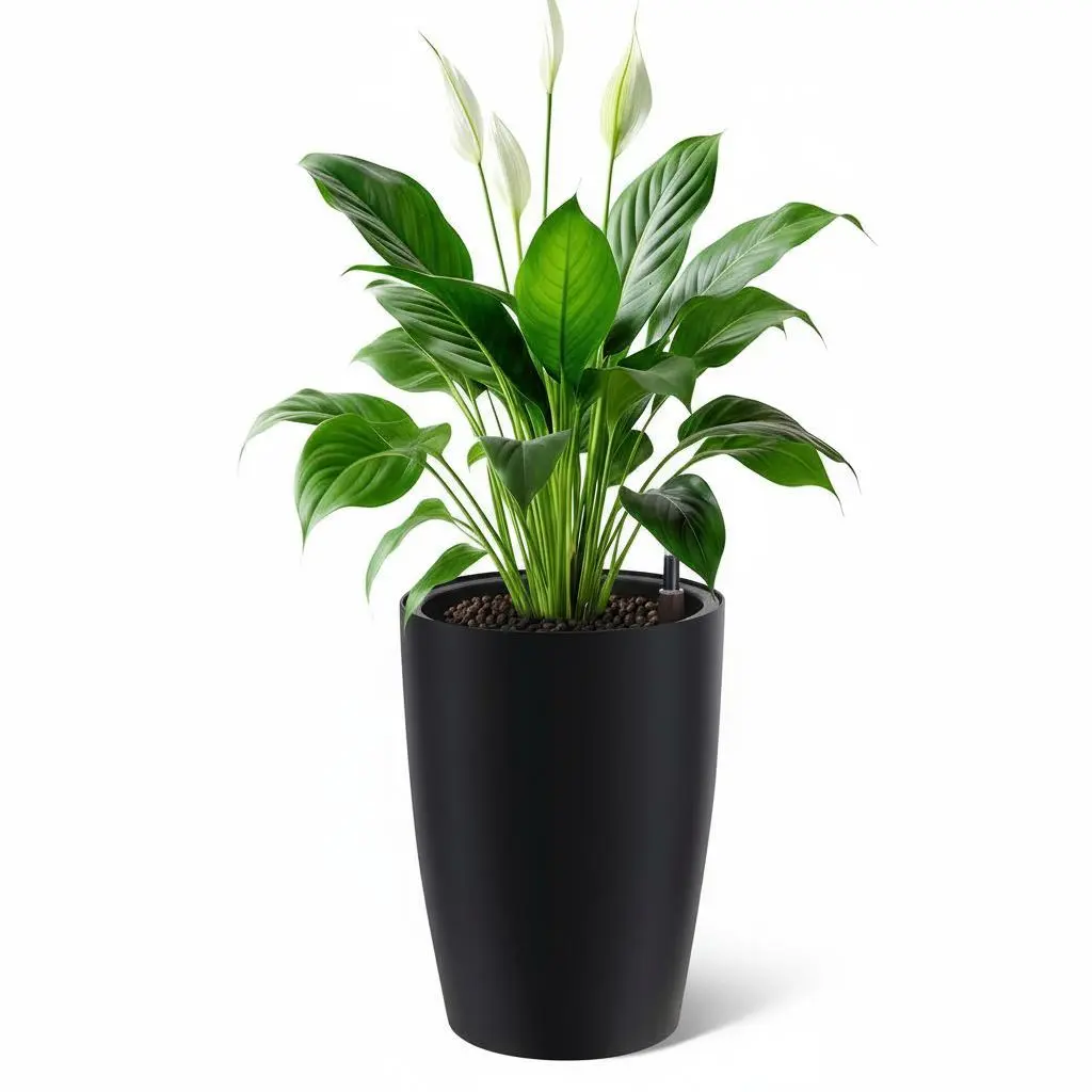 Set of 4 Tall 16 Inch Self-Watering Flower Pots – Large Black Planters with Drainage & Water Level Gauge – Ideal for Outdoor and Indoor Plants – Perfect for Patio, Porch, Living Room, or Office