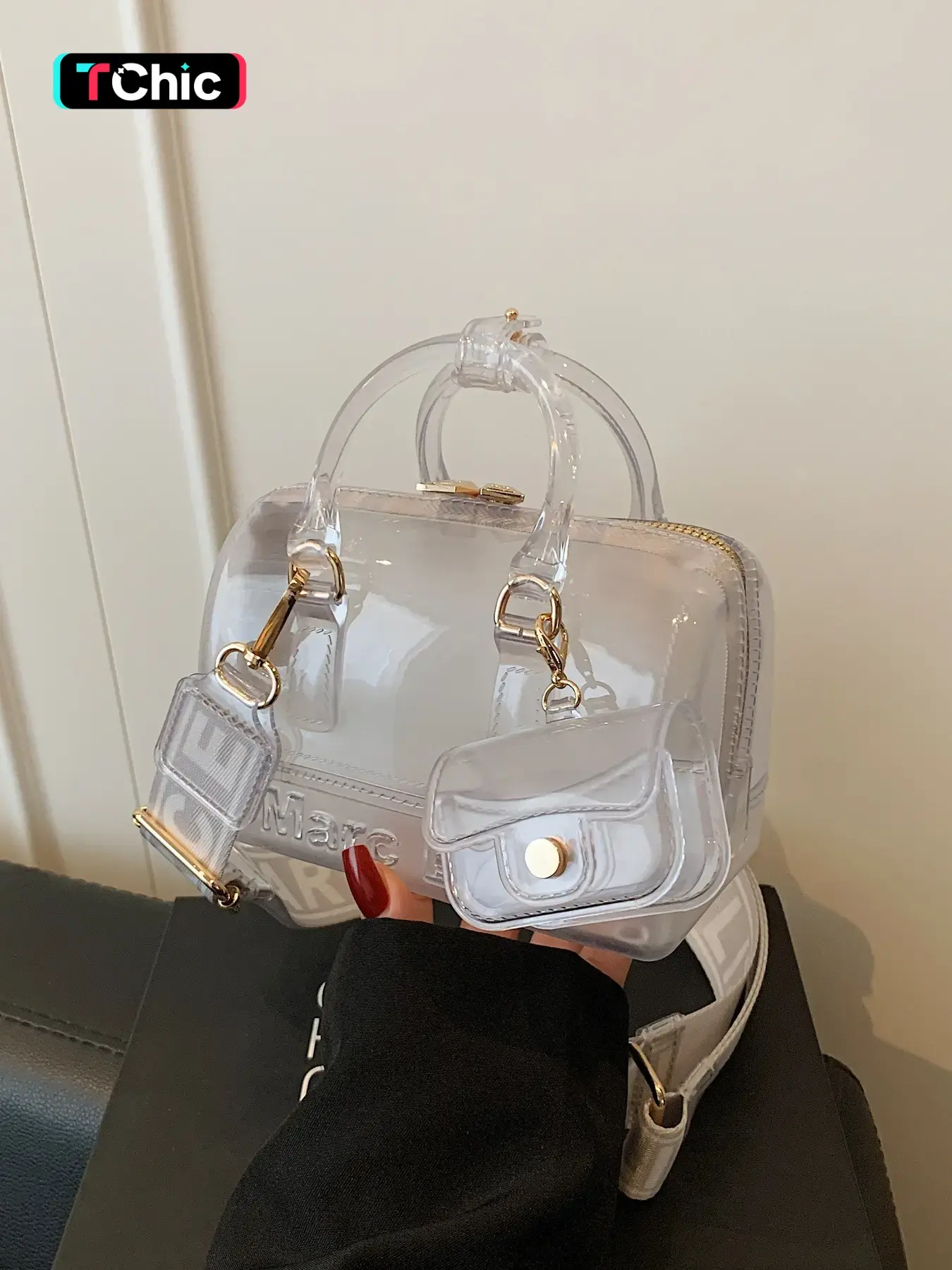 New Sweet Cool Style Chic Casual Trendy Handbag Transparent PVC Mini Boston Bag For Women Niche Premium Sense Daily Casual Travel Commute Crossbody Shoulder Small Bag Cross Body Bags