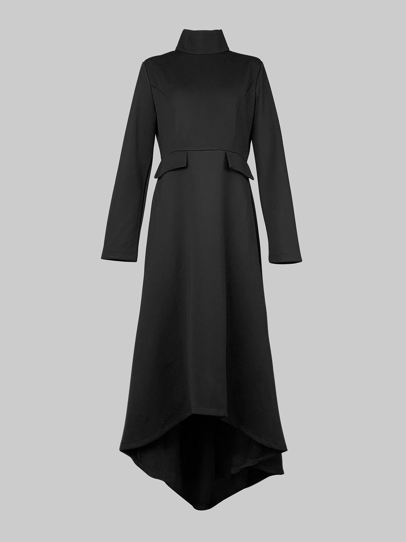 Women's Plain High Neck High Low Hem Dress, Chic Elegant Fitted Elegant Fashion Long Sleeve Dress for Daily Outdoor Wear, Women's Dress for Spring Fall, Elegant Fitted Dresses
