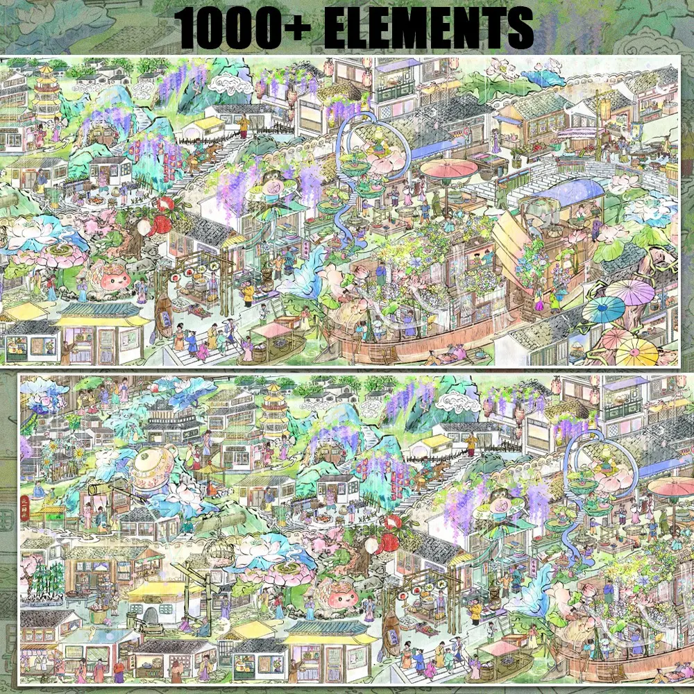 Ultimate Water Town Scenery Kit, 1000+ Elements Scenes Stickers, Extra-Long Foldable Size, Lotus & Bridge Stickers, Dreamy Journaling, Scrapbooking, DIY Supplies, Yuxian7.0 Model