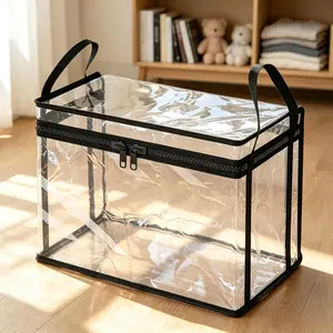 Large capacity, visible storage box, thickened PVC, waterproof and dustproof, with handle, a must-have for camping, travel, and moving; plush toy and book storage bag.