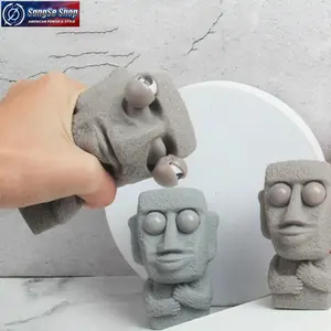 Grey Ultra-Soft TPR Moai Stone Squishy Fidget Toy, Rebound Stress Relief Sensory Toy with Expressive Eyes, Cute Desk Decoration Anti-Stress Squeeze Toy for Kids and Adults, Office Home Relaxation Toy, Daily Anxiety Relief and Fun Collectible Gift