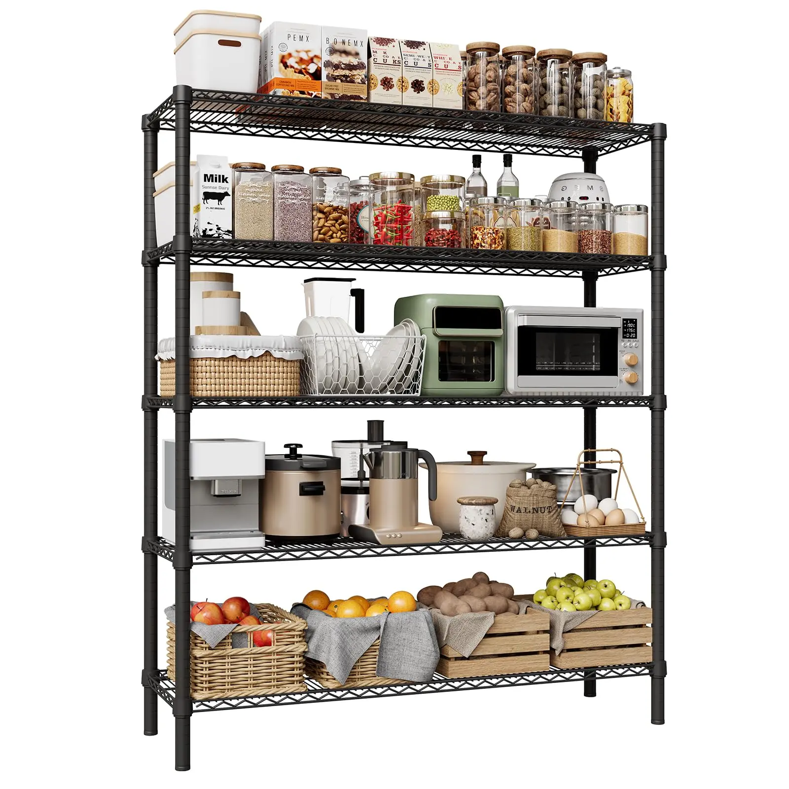 GAOMON Heavy-Duty Metal Shelving Unit, 4/5-Tier Adjustable Carbon Steel Wire Rack with 660lbs Per Shelf Capacity, Rust-Proof, Anti-Tip Kit & Installation Support for Garage Pantry, Set