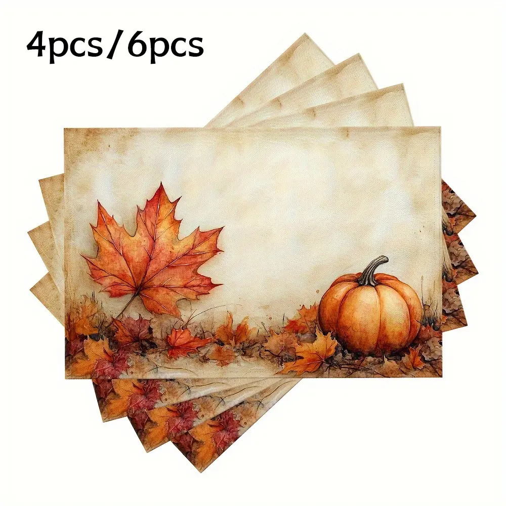 Rustic Style Placemats Set of 4/6, Minimalist Punpkin Maples Design Table Mats Rectangle 12x18inch Non Slip Heat Resistant Place Mats for Kitchen Table Decoration Pumpkin