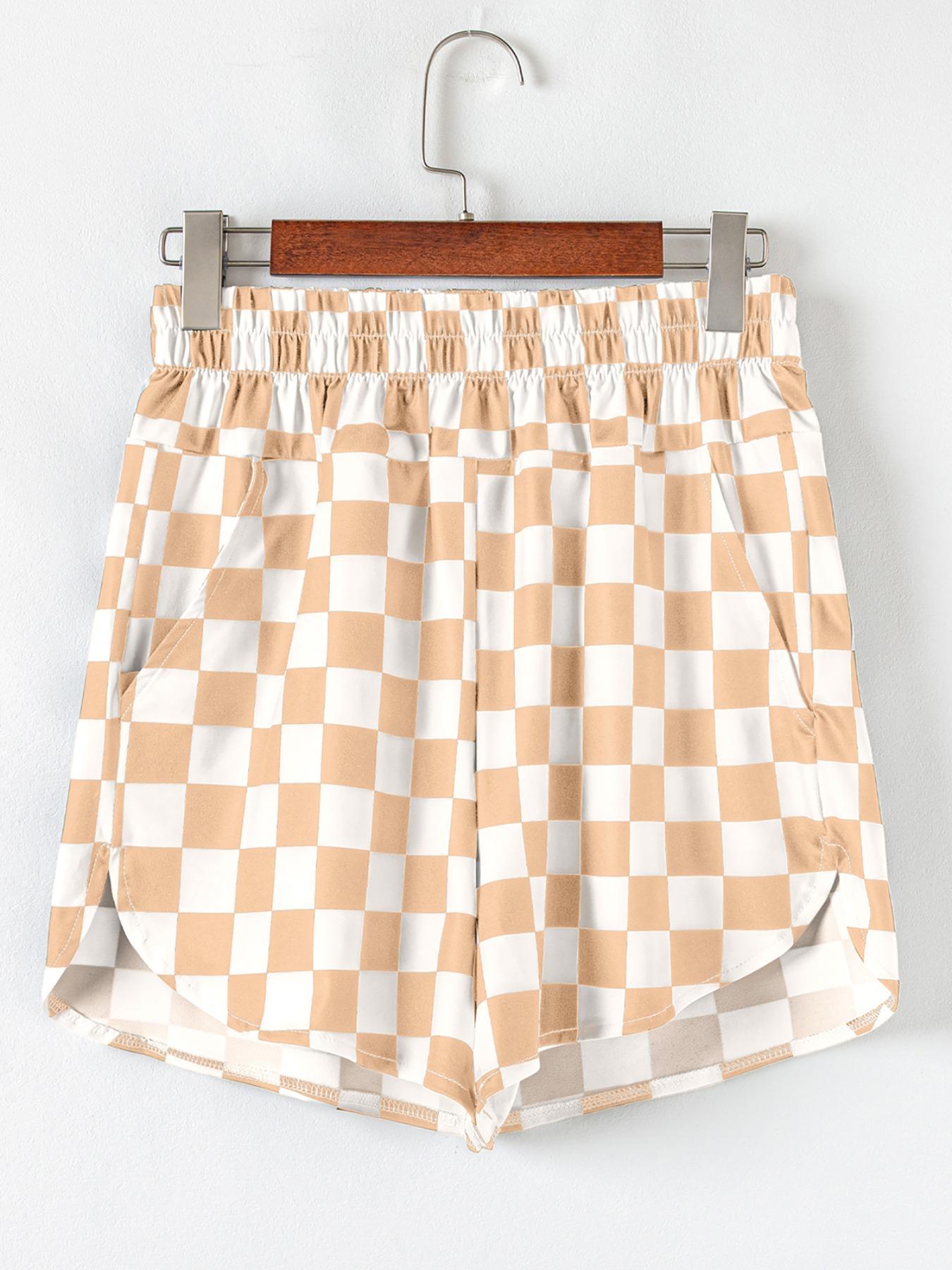 Women's Plaid Print High Waist Shorts, Checker Shorts, Casual Comfy Breathable Shorts for Daily Wear, Ladies Bottoms for Spring & Fall