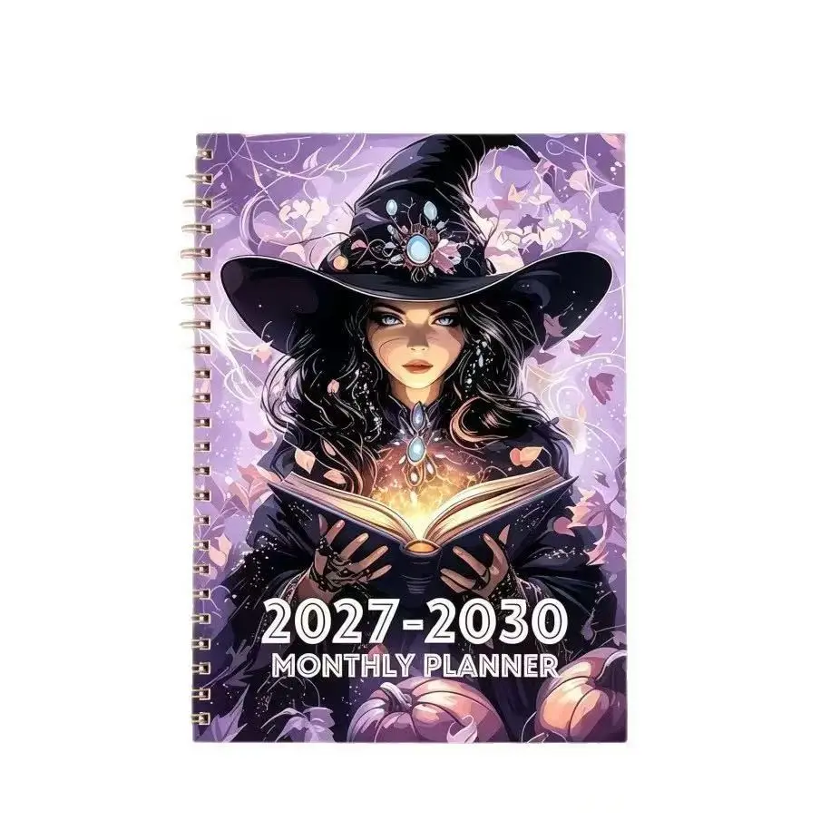 2027-2030 Monthly Planner, Purple Witch Fantasy 4 Year Calendar Notebook, Spiral Bound Long Term Planner, Halloween & Birthday Gift For Gothic Witch Art Lovers
