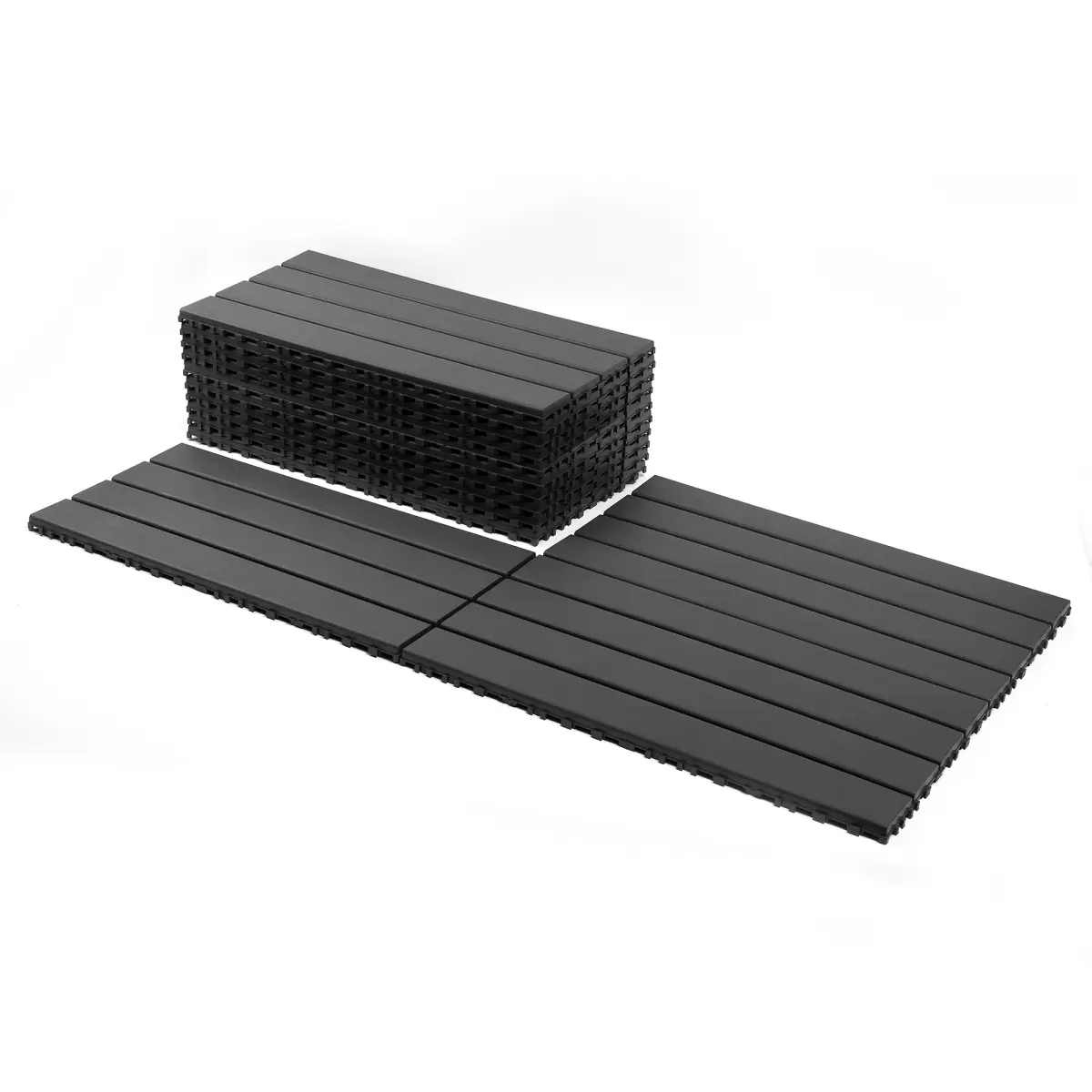 Plastic Interlocking Deck Tiles 22 Pieces, 24"x12" Patio Floor Decking Tiles Indoor Outdoor, Flooring Tiles All Weather Use for Balcony Backyard Porch Poolside, Dark Gray