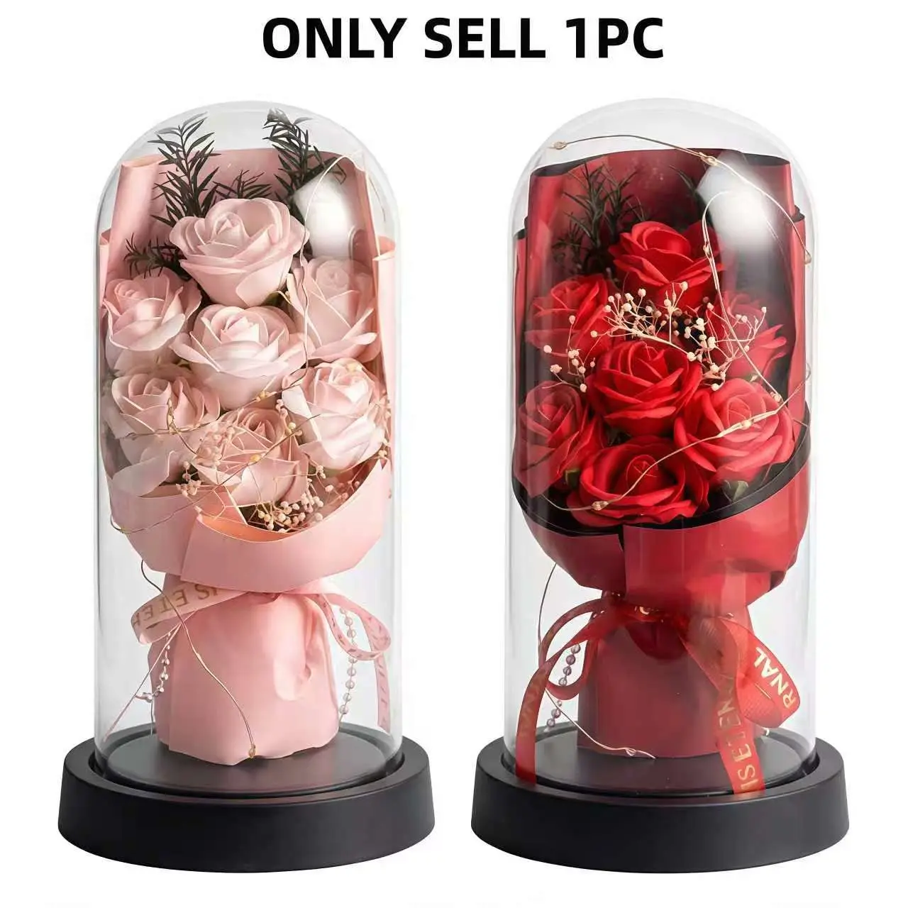 Rose Soap Glass Dome Lamp Ornament, Valentine's Day Mother's Day Gift, Home Decor Atmosphere Enhancer, Dual Festival Universal Gift (Battery not included)