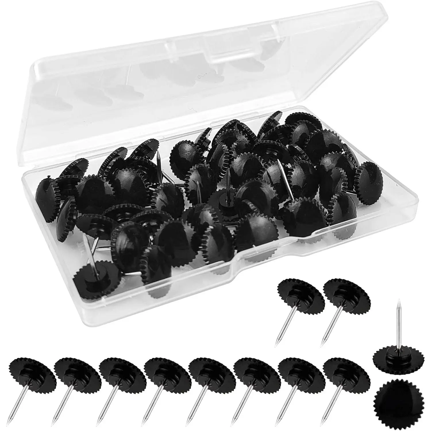 50 count Push Pins, Black Thumb Tacks, Flat Thumbtacks for Wall , Cork Board, Bulletin Board (50, Black)