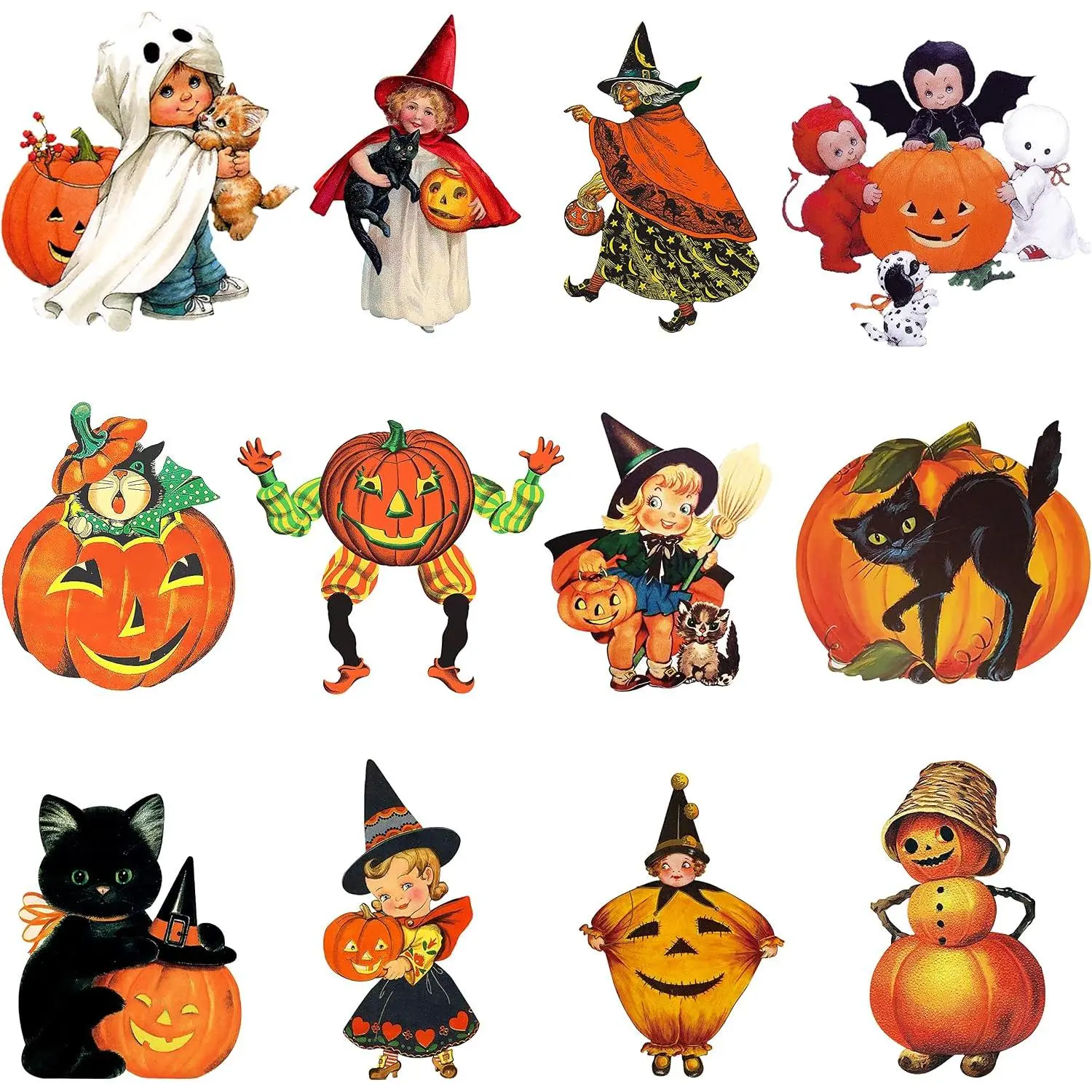 12 count  Halloween Cutout  Decoration, Large Size Cardstock | Pumpkin  Cutout, Retro Halloween Cutout, Trick or  Party, Holiday Decoration, Cut-out Cardboard, Wall Window Decor