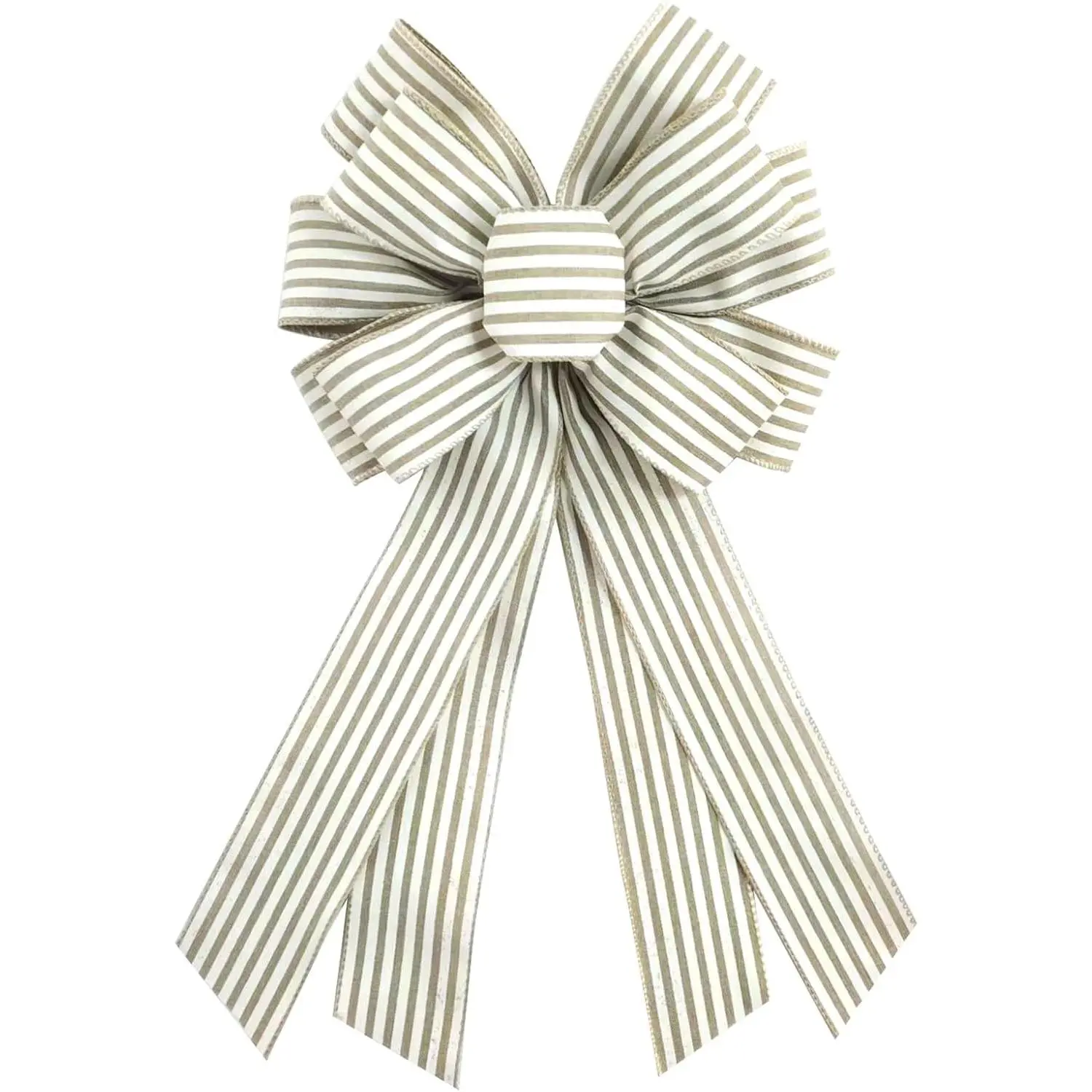 Natural Burlap Wreath Bow 20 x 11 Inches Easter Bows Light Khaki Stripes Ribbon Bow Carnival Farmhouse Bow Tree Ornament for Home Front Door Decorations