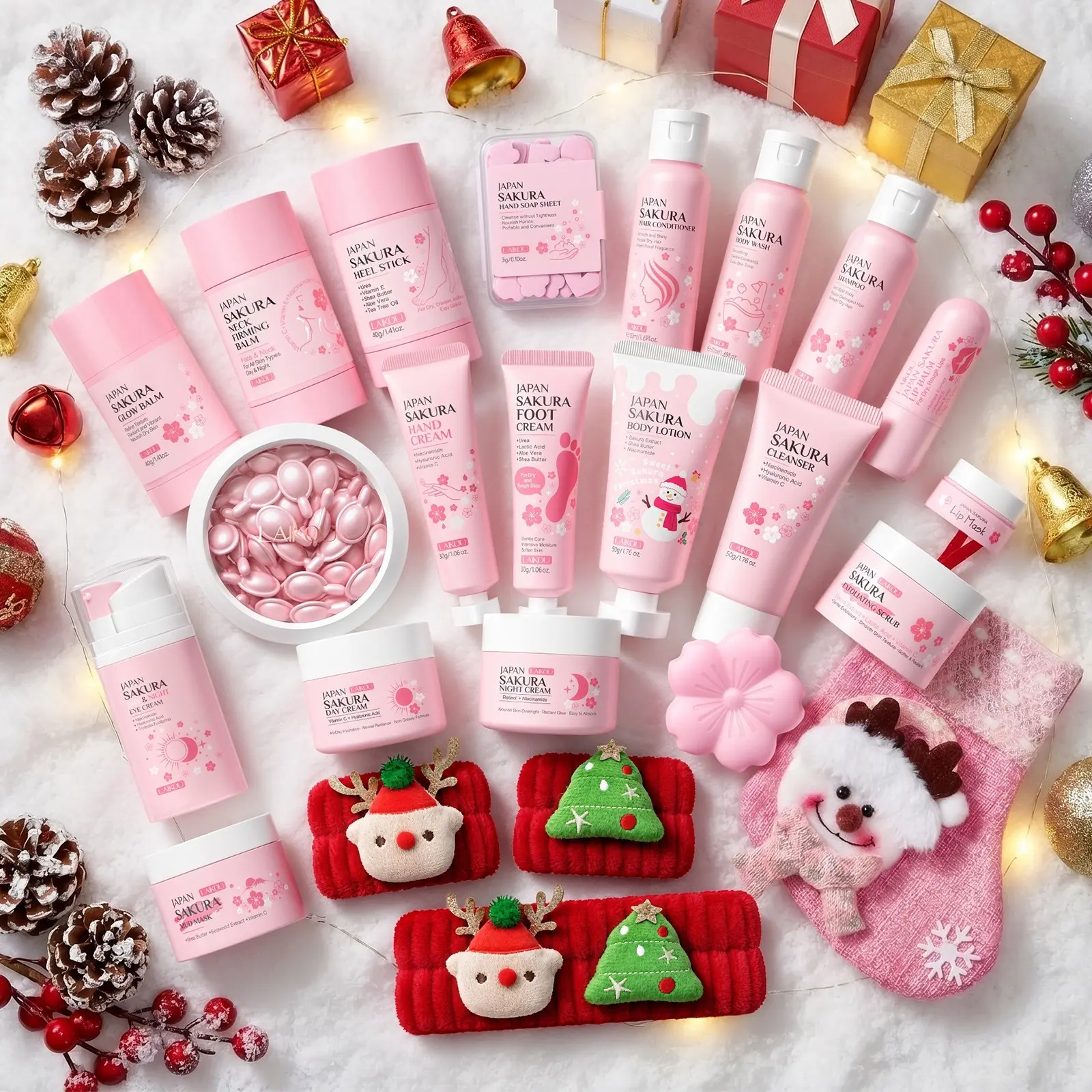 2026 Sakura Beauty Advent Calendar Merry Christmas Countdown Box Premium Gift Set with Eye Cream, Glow Balm, Hand Cream, Mud Mask & Skincare Essentials for Girls, Teen Holiday Gifts