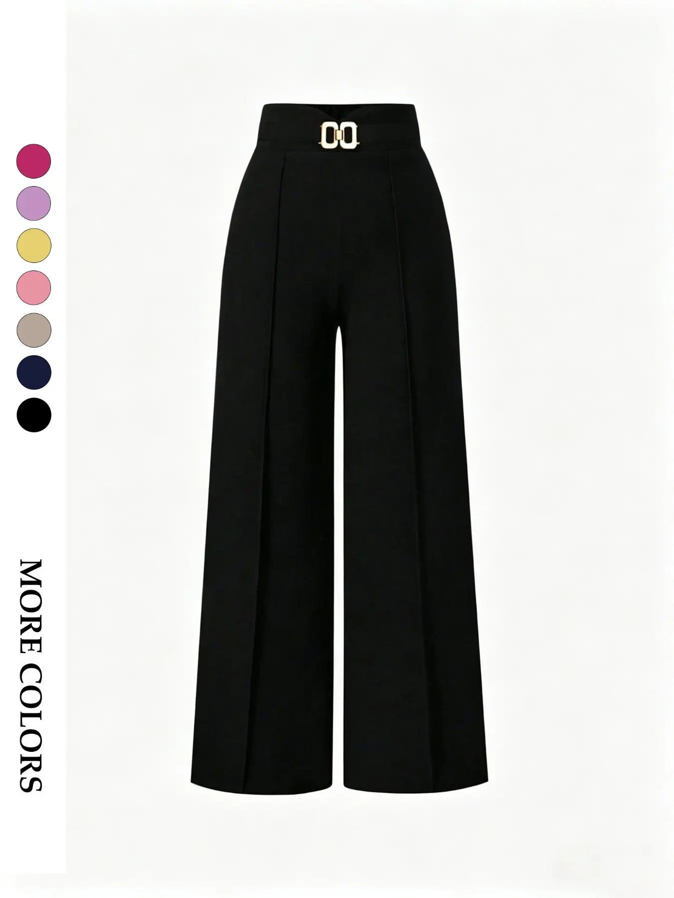 Women's Plain Wide Leg Pants with Belt, High Waist Metal Buckle Decor, Slim-Fitting Casual Business Daily Wear, Fall & Winter