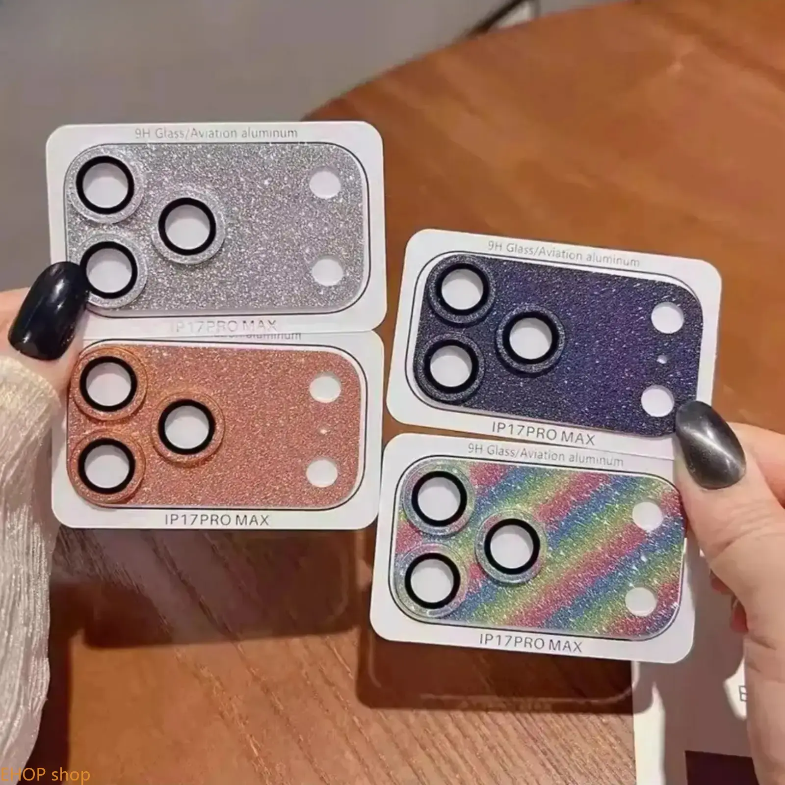 Glitter Diamond Ring Camera Lens Protector For 17 Pro Max Luxury Bling Tempered Glass Lens Cover