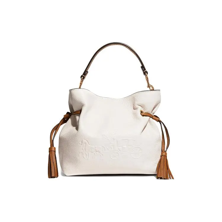 COACH Andy 24 Crossbody Bag for Women – Two-Tone Drawstring Horse-and-Carriage Logo, Genuine Leather, Medium Size, White