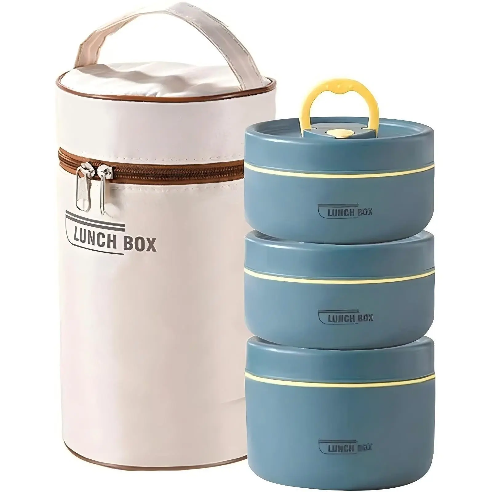 Portable Food Lunch Box Set, 3 Stackable Independent Compartments, Suitable for Adults and Kids, Includes Insulated Bag