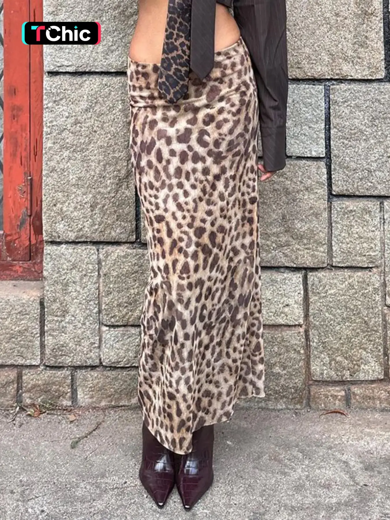 Women's Leopard Print Mesh Knitting Bodycon Skirt, Fashion Chic Casual High Waist Long Skirt for Daily Wear, Ladies Summer Clothes