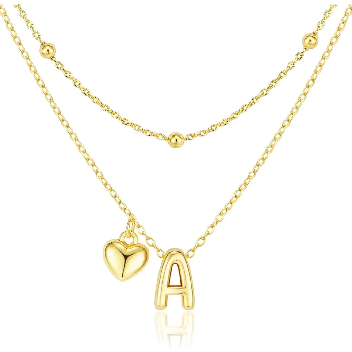 Dainty Heart Initial Necklaces 14K Gold Plated Layered Letter A-Z Pendant Necklace Stack Trendy Jewelry Birthday Valentines Gifts for Women Jewelry