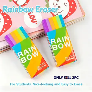 2-Pack Student Erasers, Rainbow Color, Ideal for Drawing, Exams, Art, 2b Pencil Eraser, Easy to Wipe, Convenient Learning Tool