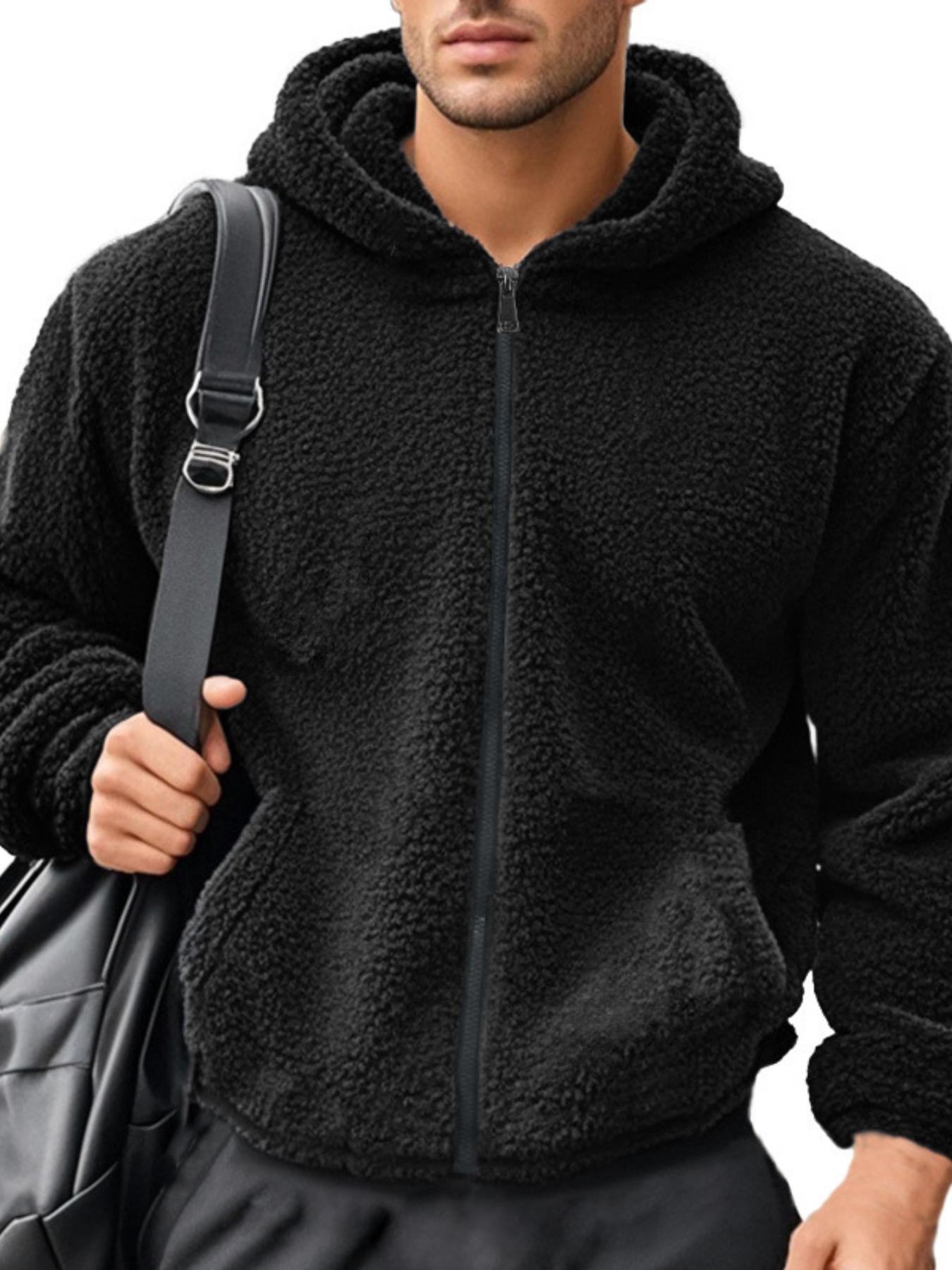 Men's Windproof Thermal Jacket, Loose-Fit Hooded Casual Outerwear, Dual-Sided Velvet Warm Coat for Fall & Winter Seasons