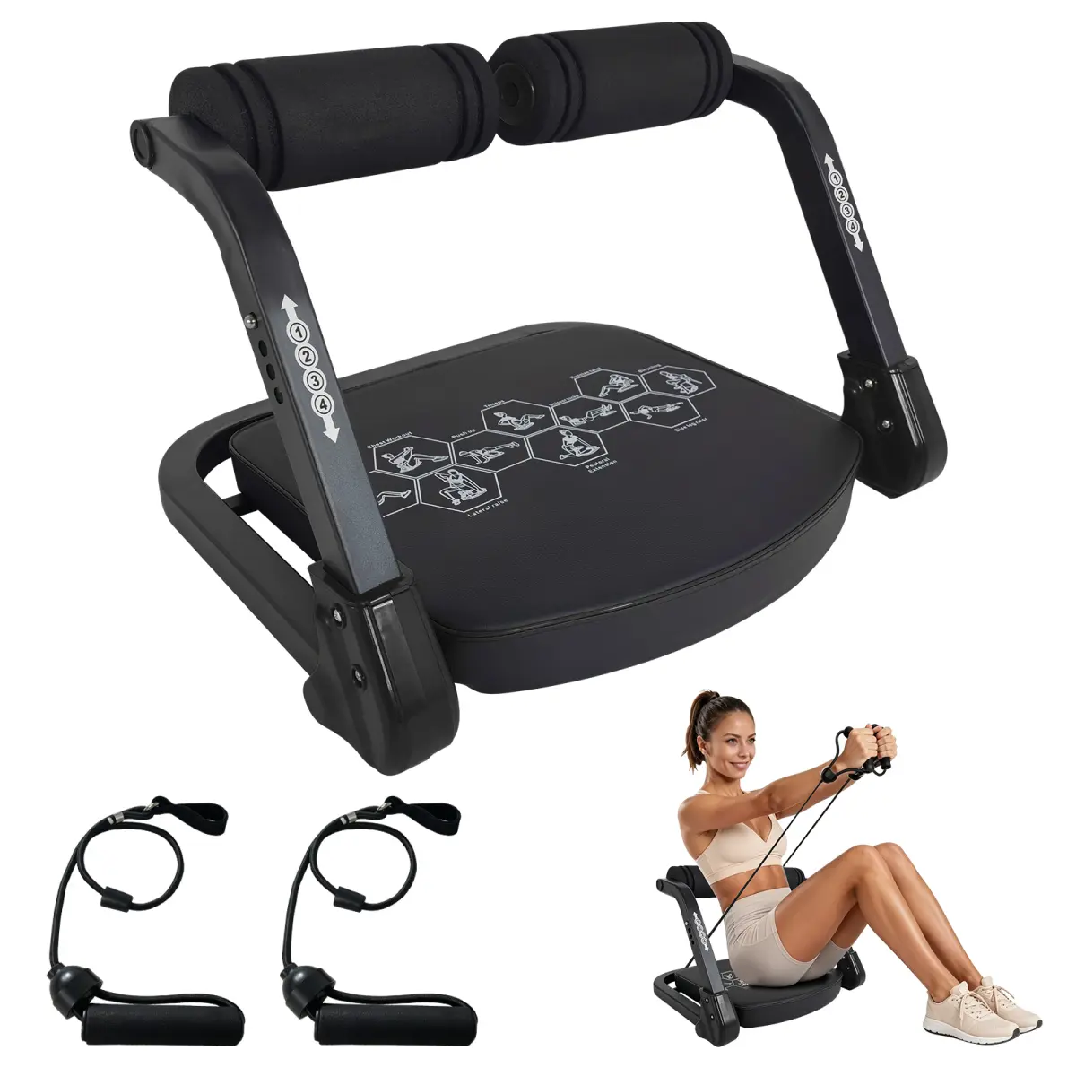 AobtkelAb Foldable Core Trainer Abdominal Machine, Steel Frame Home Gym Equipment with Resistance Bands, Multiple Resistance Levels for Core Workout & Full Body Workout, Black