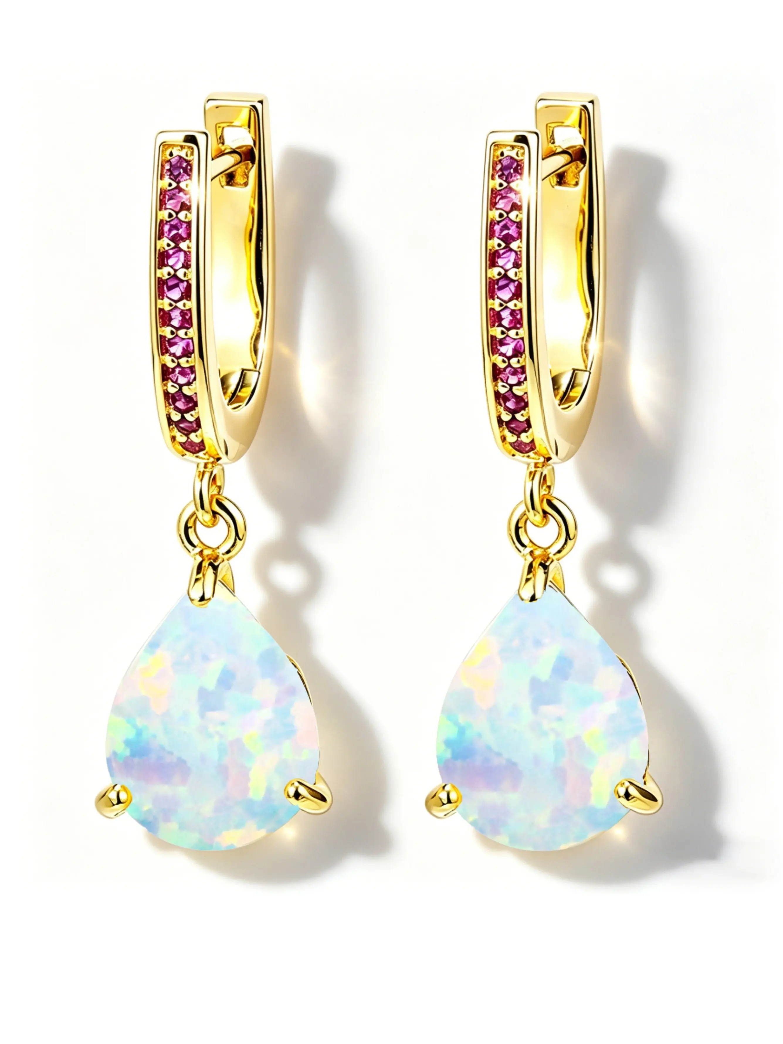 Droplet Shape Synthetic Opal Pendant Earrings, Side Stone Circle Design, Luxe Vintage, Unique Accessory, Elegant Jewelry Accessory, Gift for Friends and Sisters
