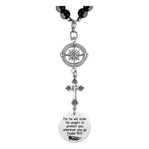 Cross Car Charm Psalm 91:11 Bible Verse He Will Order His Angels to Protect You Rear View Mirror Religious Gift for Women