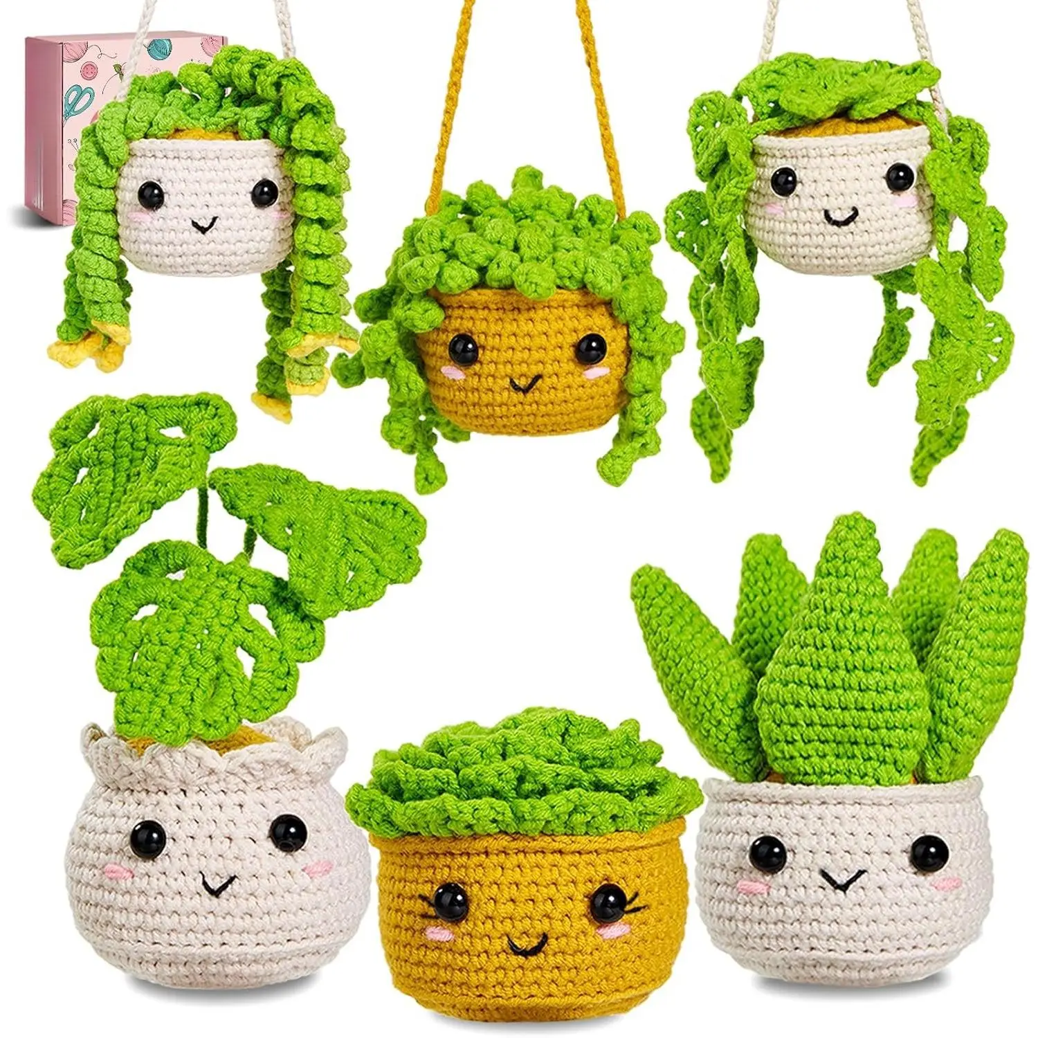 Beginner-Friendly Monstera Family Amigurumi Crochet Kit for Adults - Cute DIY Crafting Project with 40% Yarn, Step-by-Step Video Guide, Written Tutorials