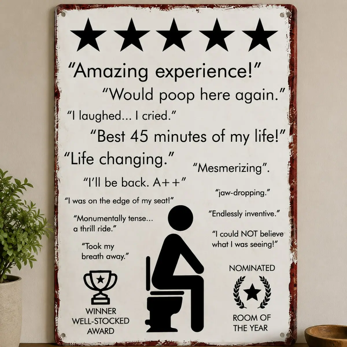 Bathroom Humor Metal Sign – Funny “Amazing Experience” Quote Wall Decor, Retro Toilet Theme Plaque for Men, Friends, Guest Bathroom, Office and Home Decoration Gift (8 x 12 Inch)