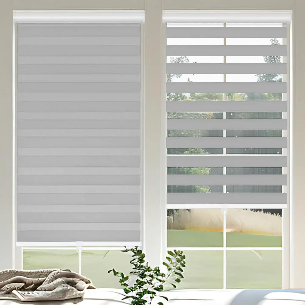 Cordless Zebra Blinds with Valance Free Stop, 35" W x 72" H Zebra Shades, Dual Layer Sheer Light Control Window Treatments for Day & Night Use, Grey Home Window Coverings