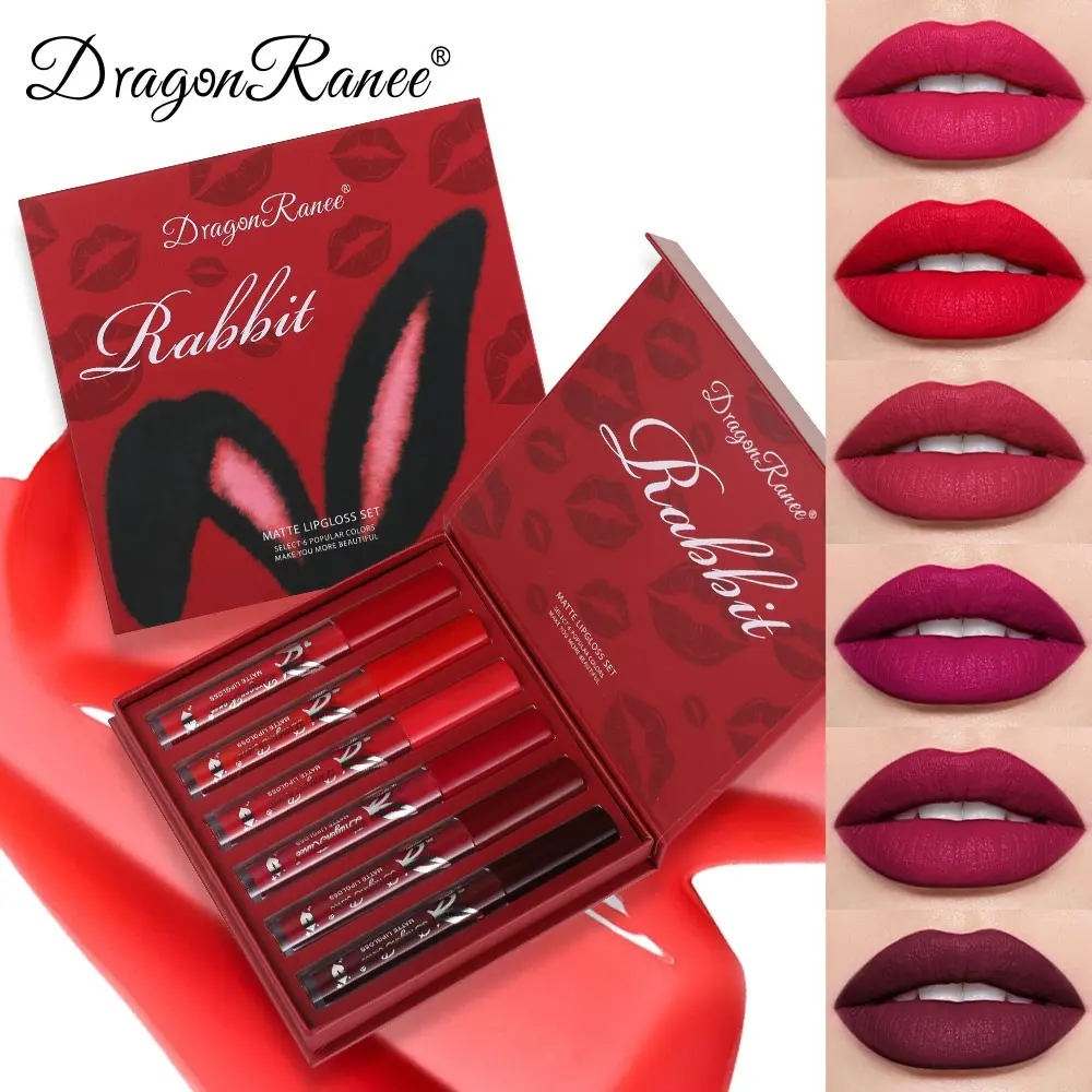 6 Color Matte Lip Gloss Set, Long-Lasting Velvet Lipstick Gift Box, High Pigmentation Lip Makeup Kit, Non-Sticky, Single Item