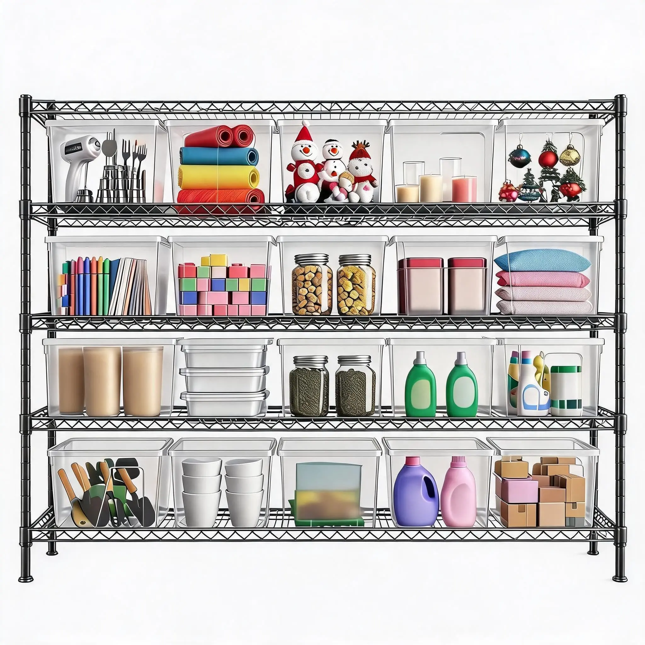 5-Tier Heavy Duty Adjustable Metal Wire Storage Rack, 59"W x 71"H x 17.7"D, 3200 lbs Capacity, Rust-Resistant Coating, 1 Rack for Garage/Pantry & Commercial Users