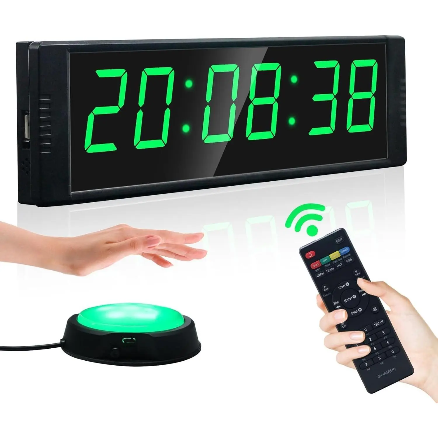 Gym Timer Clock with Stopwatch Button, Large Digital Countdown Stopwatch for Home Fitness, 12/24H Wall Clock