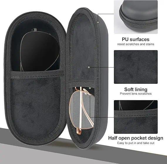 Dual Compartment Double Glasses Case, 2-Pair Eyeglasses & Sunglasses Organizer with Zipper Closure, Compact Secure Clip-On Storage Box for Travel, Daily Carry & On-the-Go