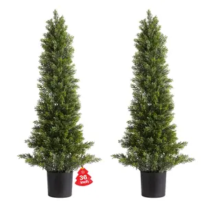 【DealsForYouDays】VEVOR Artificial Topiary Cedar Trees, 36 inch 2 Set Faux Pine Shrubs Plants, Fake Silk Tree Look Real, Easy Assembly for Decor Front Porch Outdoor Patio Garden Balcony Backyard Indoor Office
