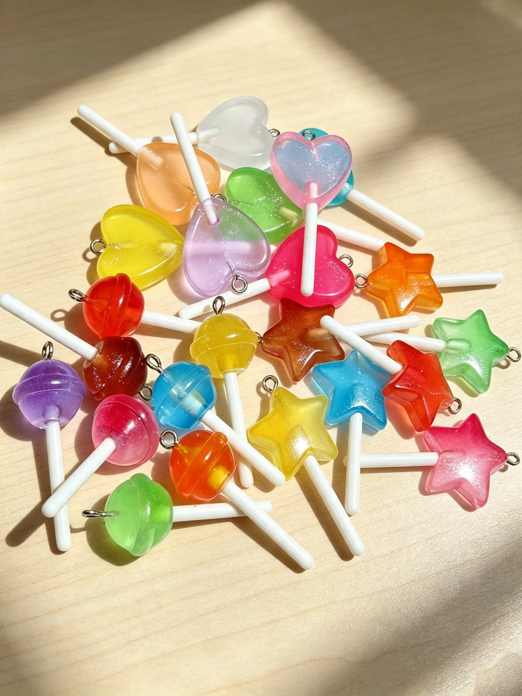 10/30pcs Cute Lollipop Resin Charms, Colorful Heart Star Round Candy Pendants, DIY Earring Keychain Jewelry Making Supplies