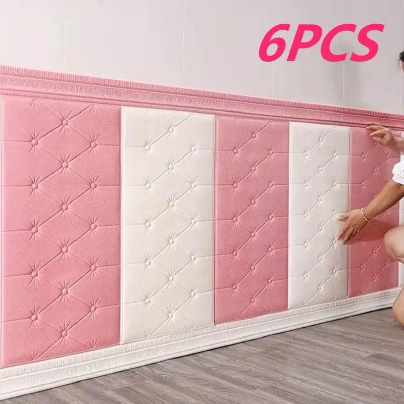 6pcs Self-Adhesive 3D Foam Wall Panels - Thickened (8mm) Vinyl Cushioning Stickers, Collision-Proof Bed Edge Guard, Easy to Tear And Stick Wallpaper, Suitable for Bedrooms And Walls