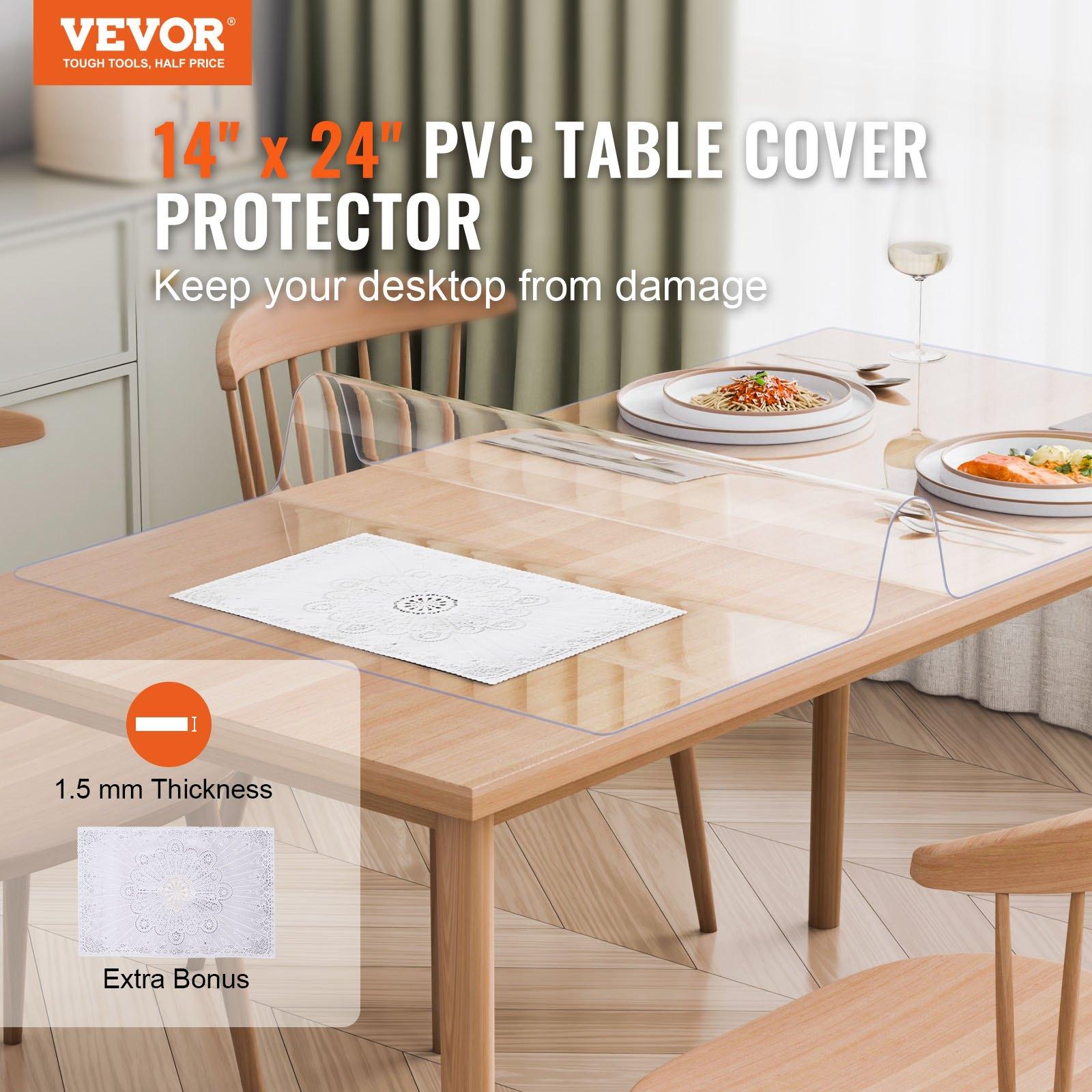 VEVOR Plastic Table Cover, 14 x 24 Inch 1.5 mm Thick Clear Table Protector, Rectangle PVC Desk Mat, Waterproof & Easy Cleaning Desk Pad Tablecloth, for Office Dresser Dining Room Table Night Stand VEVOR Plastic Table Cover, 14 x 24 Inch 1.5 mm Thick Clear Table Protector, Rectangle PVC Desk Mat, Waterproof & Easy Cleaning Desk Pad Tablecloth, for Office Dresser Dining Room Table Night Stand