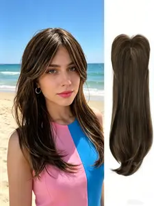 💫Effortless Rich Brown Hair Transformation! Clip-In Hair Topper with Bangs, Premium Synthetic, Realistic Style & All-Day Comfort
