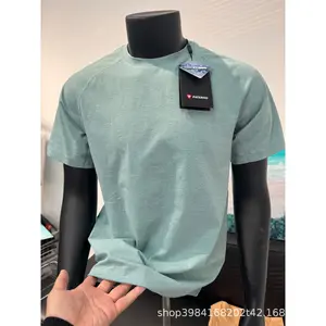 Cool and quick-drying outdoor sports running men's summer ice silk elastic fitness solid color short-sleeved top