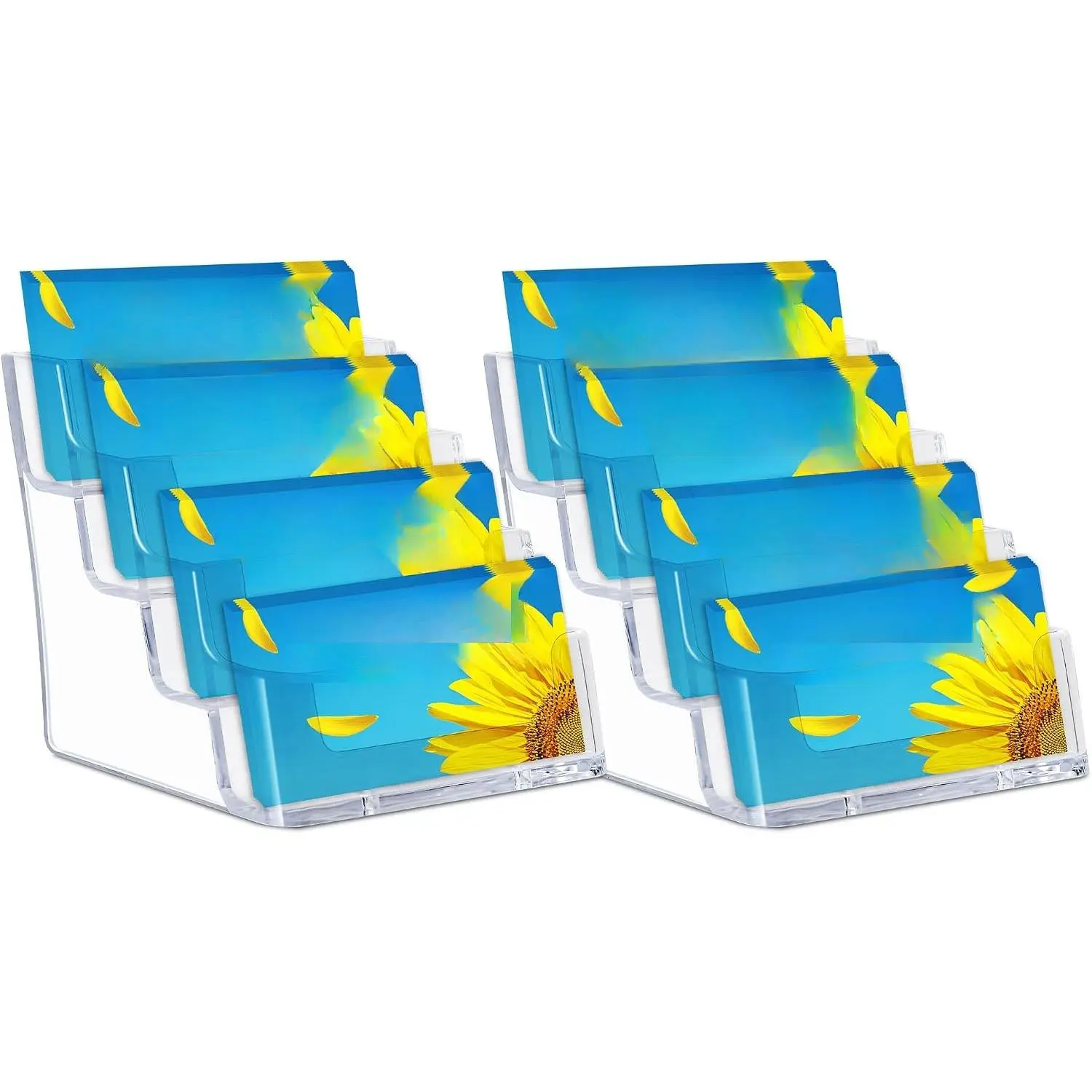 Business Card Holder for Desk,4-Tier Clear Plastic Display Stand with 4 Pockets,ldeal for Office & Workspace Organization,2 Pack