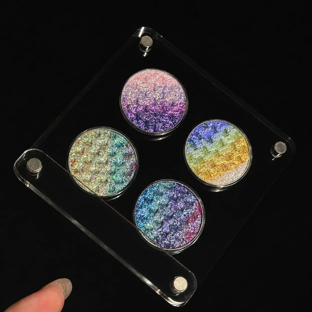 4-Color Gradient Chameleon Sparkly Shimmer Eyeshadow Palette, Micro Glitter, Flashy, Beautiful, Customizable, Detachable, 1.2g X 4, Makeup Essentials, Glitter Eyeshadows