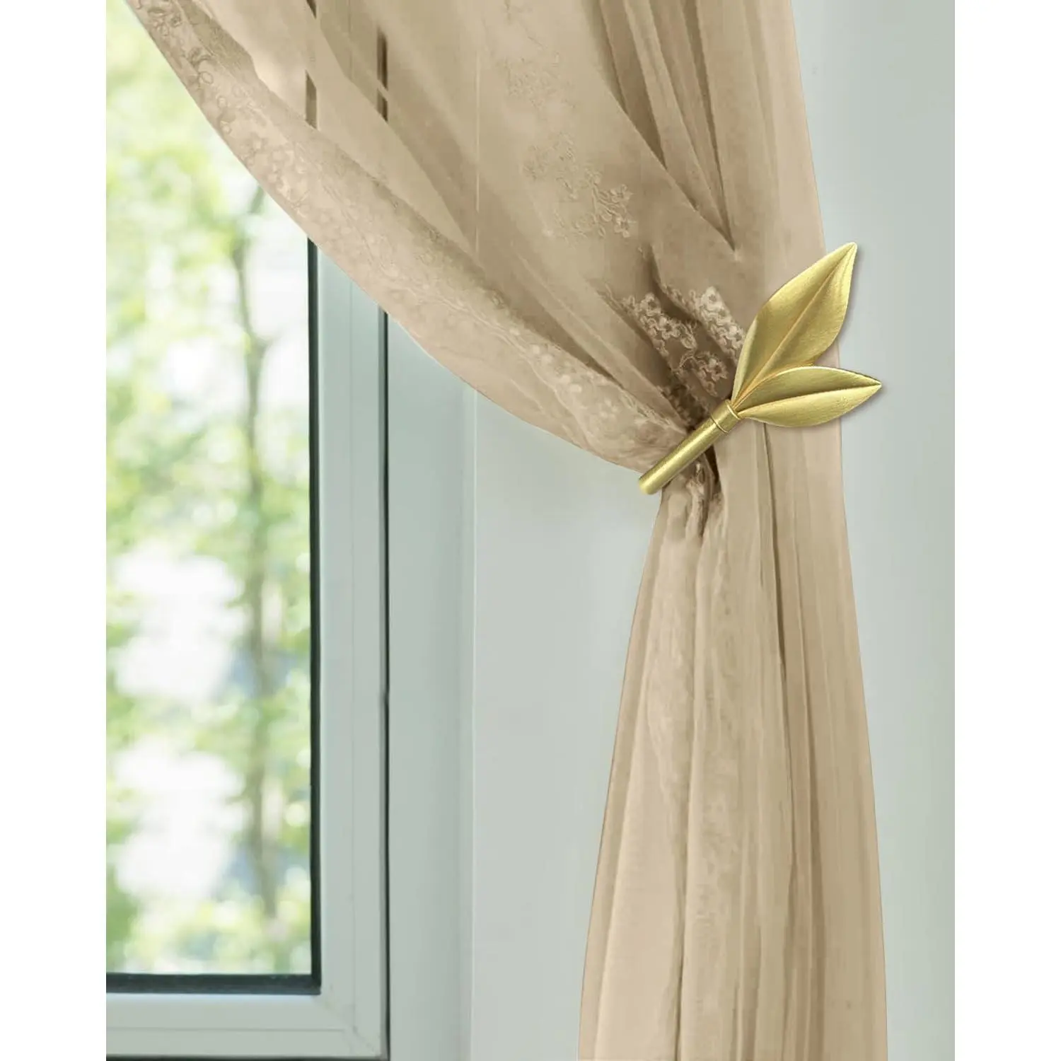 Curtain Holdbacks 2 Pack, Metal Olive Leaf Curtain Tiebacks Wall Mounted, Curtain Holders for Wall, Curtain Pull  Hooks, Decorative Curtain Side Hooks for Drapes and Curtains
