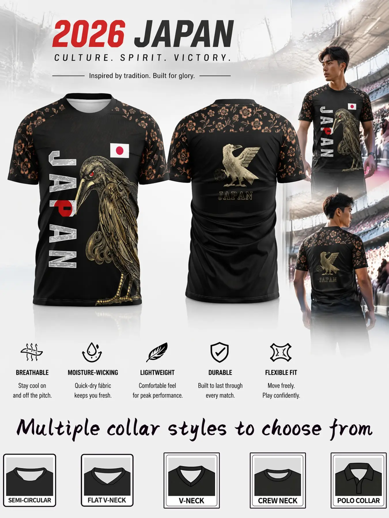 2026 Japanese National Pride Soccer Jersey, Traditional Cherry Blossom Design, Breathable Sportswear, Short Sleeve T-Shirt for Fans