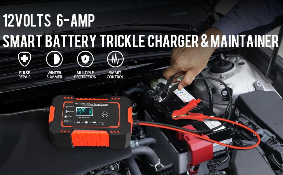 🔥 12V 6A Smart Battery Charger |   Auto Trickle Charger & Maintainer with Temp Compensation |   Multi-Vehicle Use for Car, Truck, Motorcycle, Boat