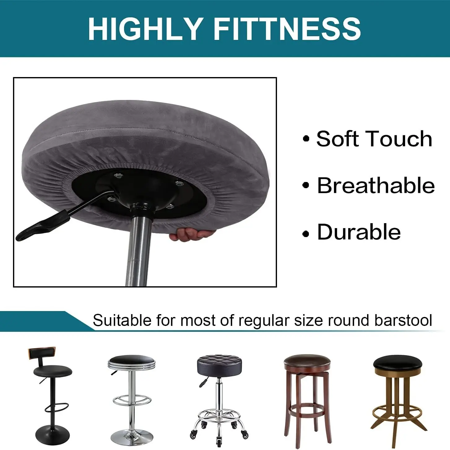 Poem & Yao 2 4 6pcs Ultra-Soft Thick Round Stool Covers, Bar Counter Lounge Chair Covers, Durable Design for Home Decor
