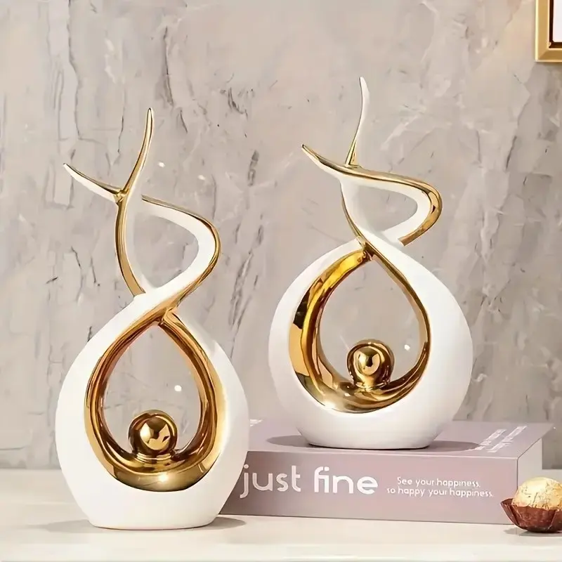 Abstract Flame Resin Sculpture Set, Modern Art Desktop Decor, Living Room & Office Home Decoration Statue, Two-Piece Craftsmanship