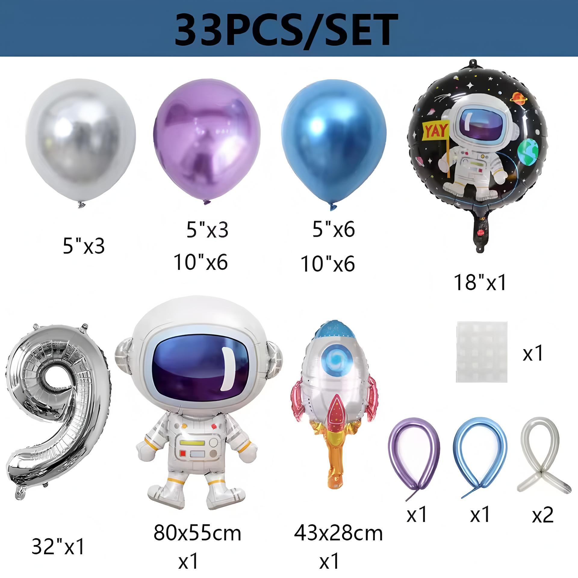 33 Pcs Outer Space Astronaut Rocket Balloon Set Spacecraft Galaxy Planet Theme  Birthday Decoration Balloon Column  for boys